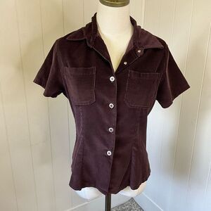 Vintage EZLA Women’s Medium Brown Corduroy Button Down Shirt Top